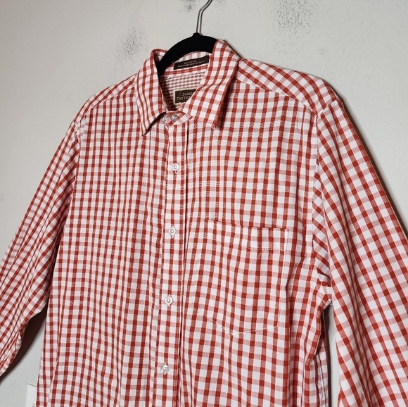James Tattersall checkered plaid burnt orange/white long sleeve button up. - Picture 8 of 13